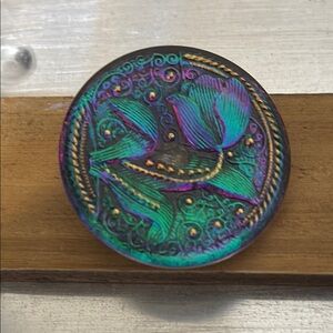 Iridescent Czech glass Floral Button